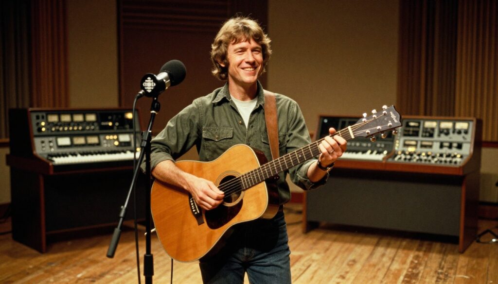 Tommy Hunter country music legend performing live on CBC stage with acoustic guitar and audience