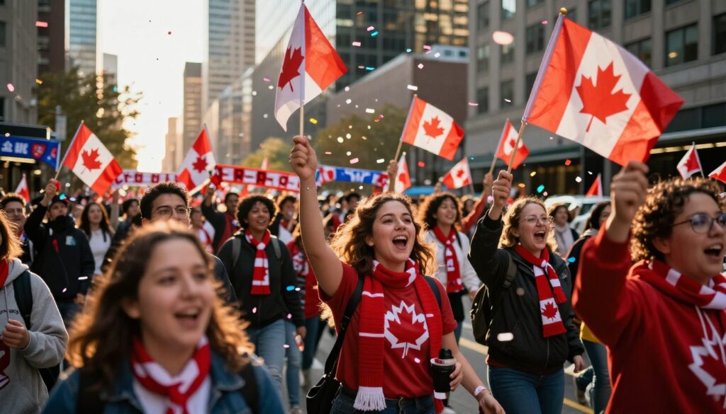 Canada World Cup 2026 national team celebrating after scoring during a FIFA World Cup match